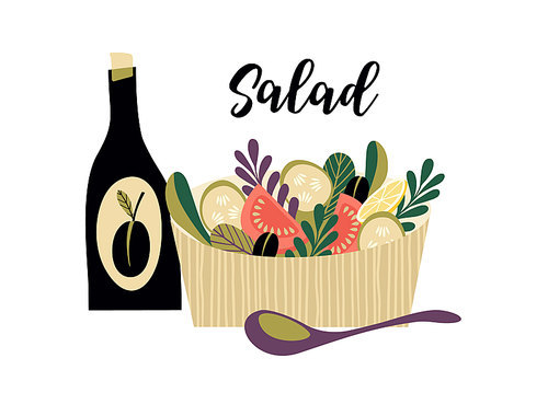 Vector illustration of vegetable salad. Elements for design