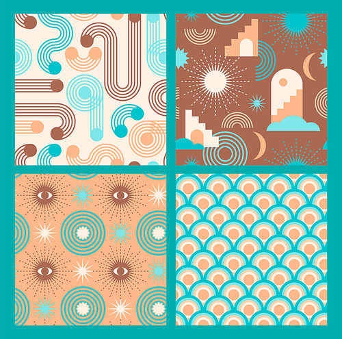 Abstract geometric collection of seamless patterns. Contemporary style. Modern design for paper, cover, fabric, interior decor and other users.
