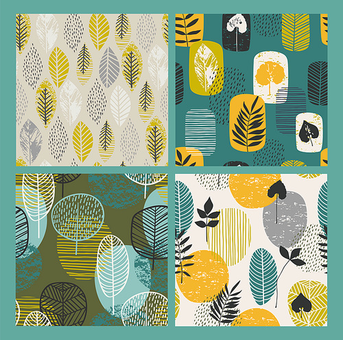 abstract  seamless patterns with leaves. vector background for various surface. trendy hand drawn textures.