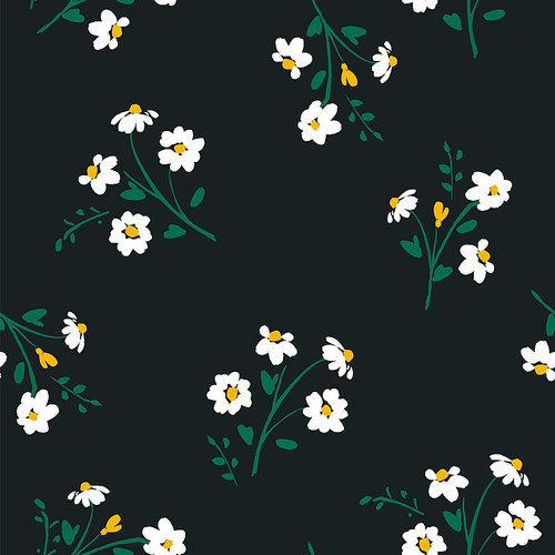 Abstract floral seamless pattern with chamomile. Trendy hand drawn textures. Modern abstract design for,paper, cover, fabric and other users