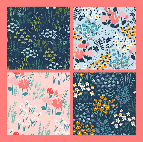 Floral abstract seamless patterns.