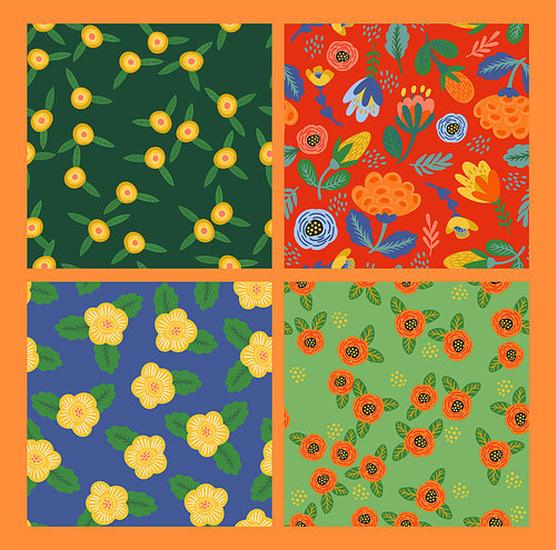 Set of Folk floral seamless patterns. Modern abstract design for paper, cover, fabric, pacing and other users