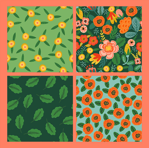Set of Folk floral seamless patterns. Modern abstract design for paper, cover, fabric, pacing and other users