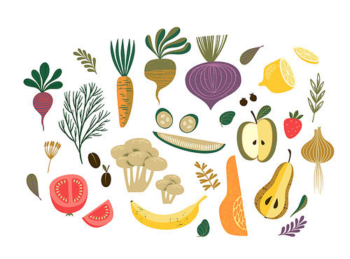 Vector illustration of vegetables and fruit. Elements for design