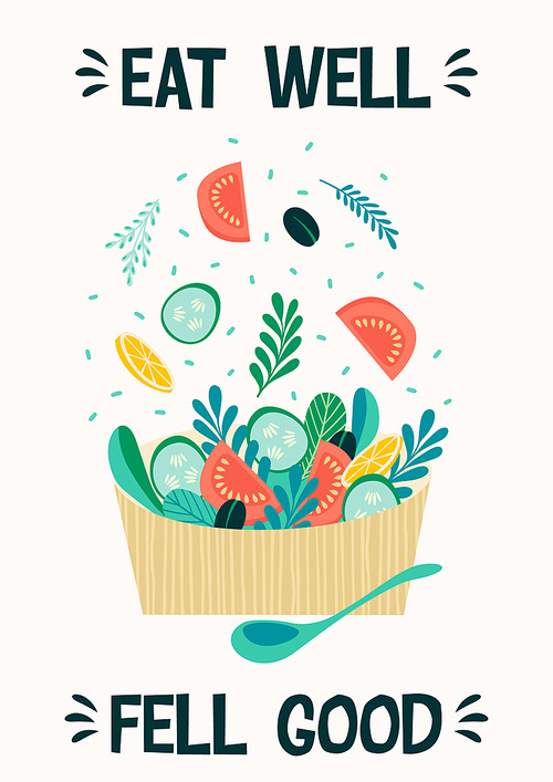 Vector illustration of vegetable salad. Healthy food. Elements for design