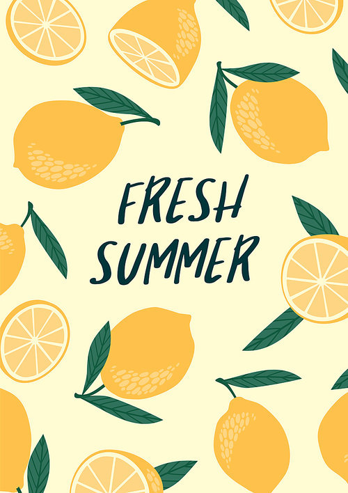 Vector illustration with lemons. Summer holliday, juice, fruit, citrus. Design element for summer concept and other use.