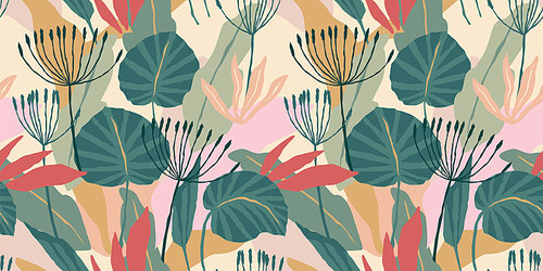 Artistic seamless pattern with abstract leaves. Modern design for paper, cover, fabric, interior decor and other use.