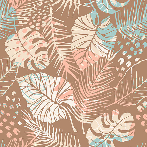 Tropical seamless pattern with abstract leaves. Modern design for paper, cover, fabric, interior decor and other use.