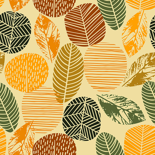 Abstract autumn seamless pattern with trees. Vector background for various surface. Trendy hand drawn textures.