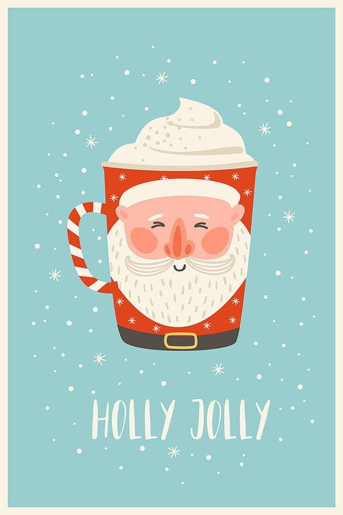 Christmas and Happy New Year illustration with christmas drink. Trendy retro style. Vector design template.