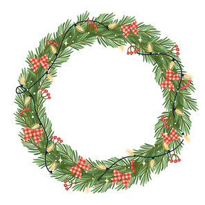 Christmas and Happy New Year illustration with Christmas wreath. Vector design template.