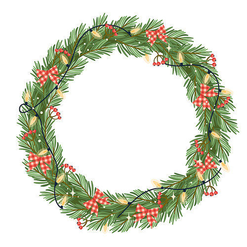Christmas and Happy New Year illustration with Christmas wreath. Vector design template.