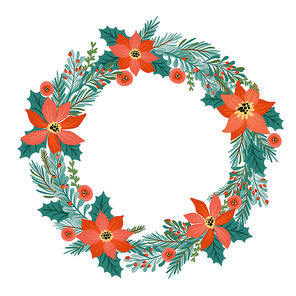 Christmas and Happy New Year illustration with Christmas wreath. Vector design template.