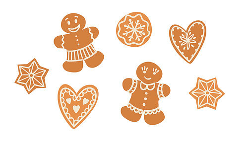 Set of Christmas gingerbread. Vector illustration. Design element template.