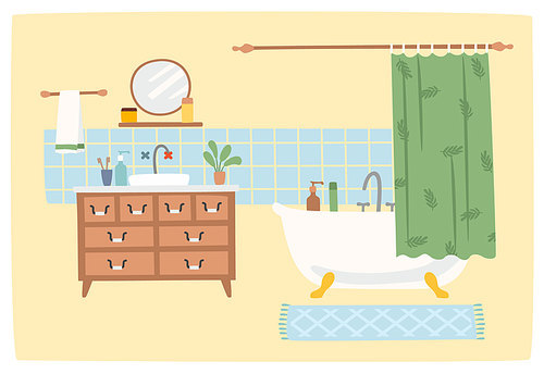 Bathroom interior. Cozy home. Cute vector illustration. Design element.