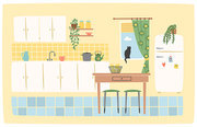 Kitchen interier. Cozy home. Cute vector illustration. Design element.