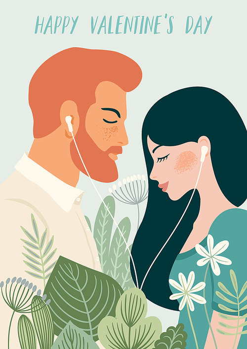Romantic illustration with man and woman. Love, love story, relationship. Vector design concept for Valentines Day and other users.