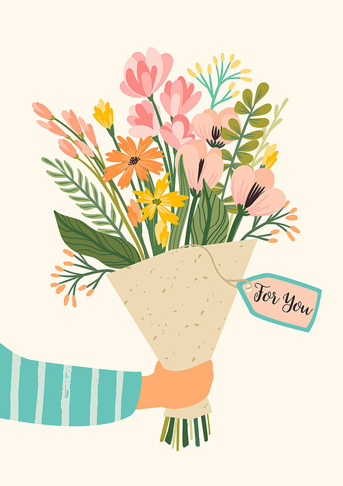 Illustration bouquet of flowers. Vector design concept for Valentines Day and other users.
