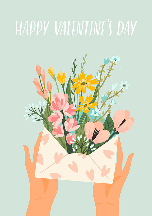 Illustration of flowers in an envelope. Vector design concept for Valentines Day and other users.