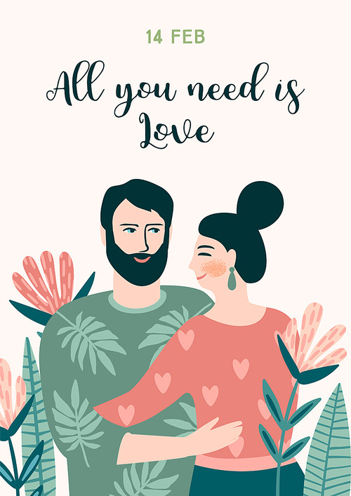 Romantic illustration with people. Love, love story, relationship. Vector design concept for Valentines Day and other users.