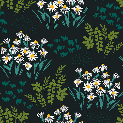 Abstract floral seamless pattern with chamomile. Trendy hand drawn textures. Modern abstract design for,paper, cover, fabric and other users
