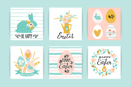 Happy Easter. Vector templates with lettering design and hand draw texture. Design for card, poster, flyer and other users.