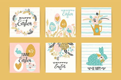 Happy Easter. Vector templates with lettering design and hand draw texture. Design for card, poster, flyer and other users.