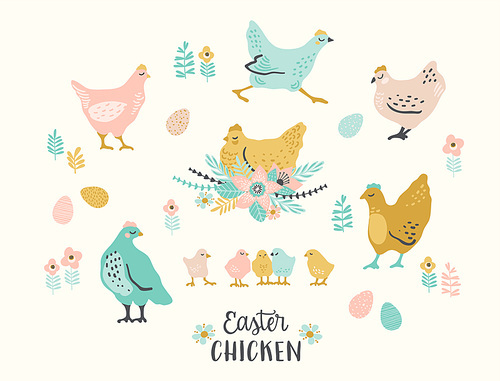 Happy Easter. Vector set of easter chicken for card, poster, flyer and other users. Design element.