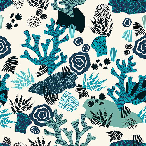 Vector sea seamless pattern with hand drawn textures. Modern abstract design for paper, cover, fabric, interior decor and other users