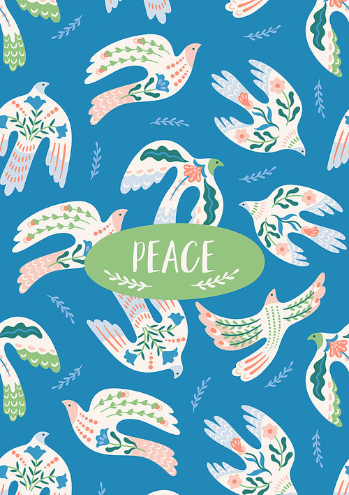 Doves of peace. Vector illustration. Template for card, poster, flyer and other use