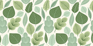 Abstract seamless pattern with leaves and grass. Vector design for paper, cover, fabric, interior decor and other use.