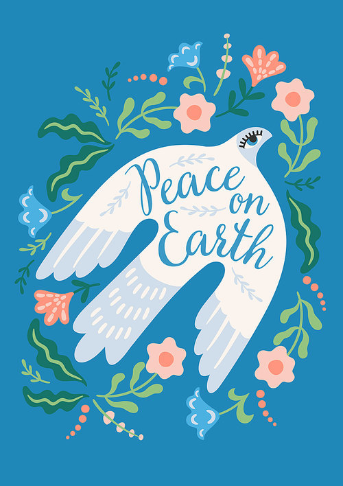 Peace on Earth. Dove of peace. Template for card, poster, flyer and other use