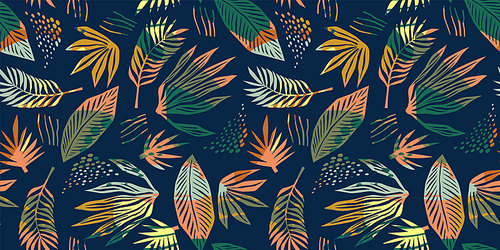 Abstract art seamless pattern with tropical leaves. Modern exotic design for paper, cover, fabric, interior decor and other users.