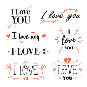 Hand drawn lettering set. Phrase I love you.