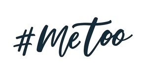 Me too hashtag handwritten with calligraphic cursive font isolated on white background. Feminist phrase or slogan. Movement against sexual assault, harassment and violence. Vector illustration.