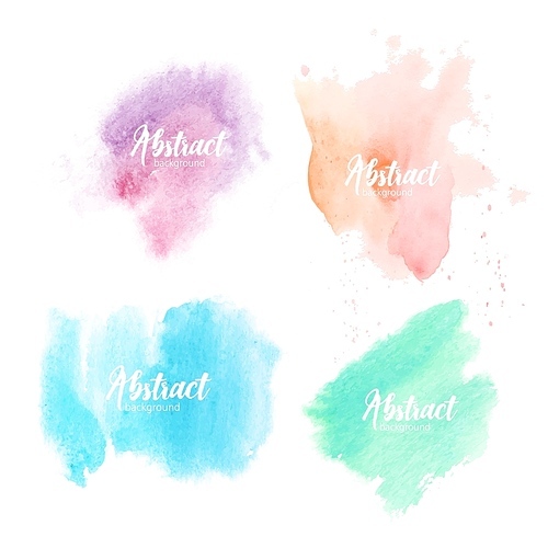 Collection of blots hand painted with watercolor isolated on white . Bundle of artistic paint smears of various pastel colors. Set of aquarelle backdrops. Colorful vector illustration.