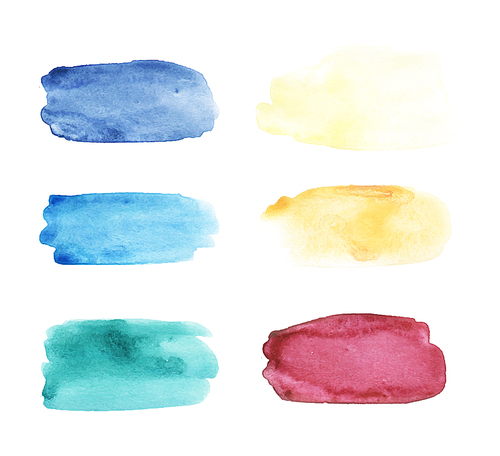 Watercolor brushstrokes set. Hand drawn vector collection with colorful stains, spots, smears, horizontal shape