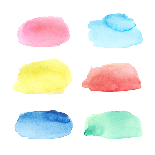 Watercolor brushstrokes set. Hand drawn vector collection with colorful stains, spots, smears