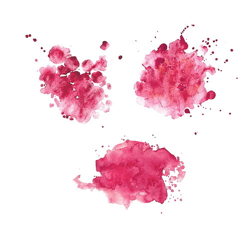 Pink, red realistic watercolor spots set. collection