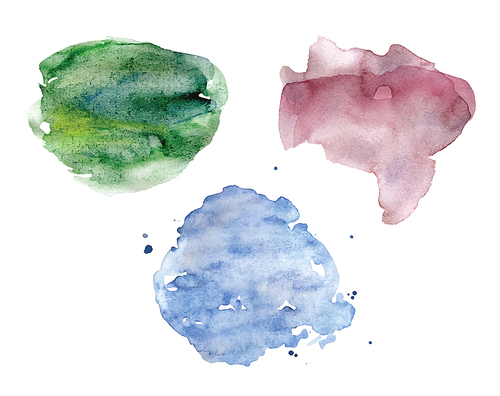 Watercolor spots set. Pastel colors. Green blue red