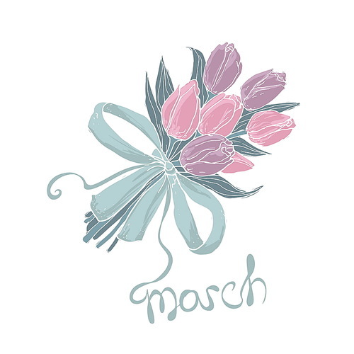 8 March greeting card. Women s Day design template with flower bouquet