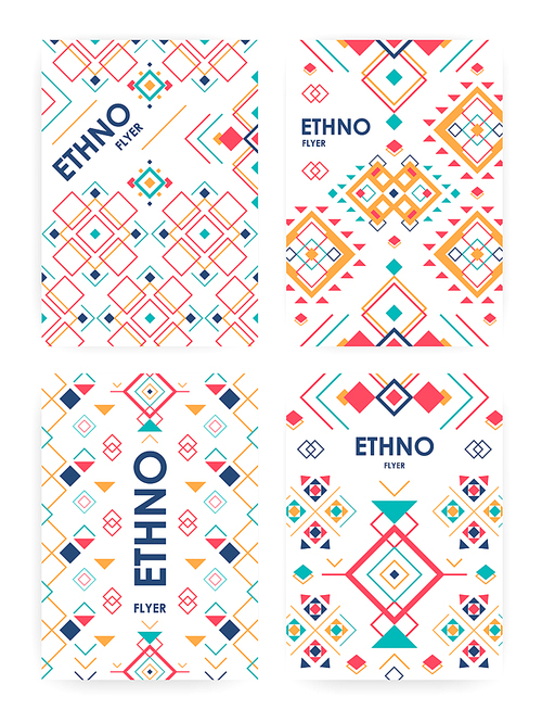 Set of background with geometric ethnic ornament. ethno abstract templates with place for text