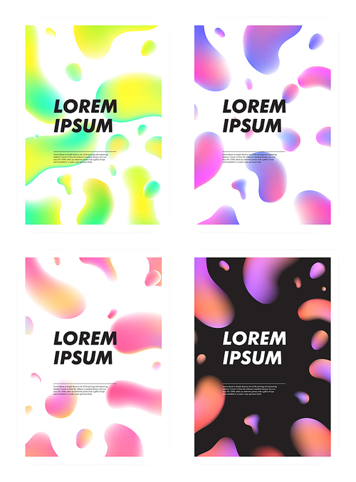 Set of vertical abstract backgrounds with liquid bright plasma drops. Cover templates collection with colorful fluid shapes. vector illustration