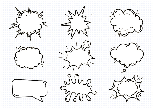 Empty Comic sound speech bubbles. Set isolated on white  vector illustration. clouds with place for text.