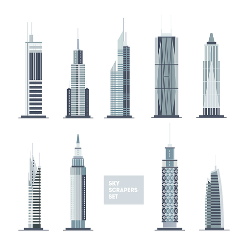 City design elements. Skyscrapers set. Flat architecture collection