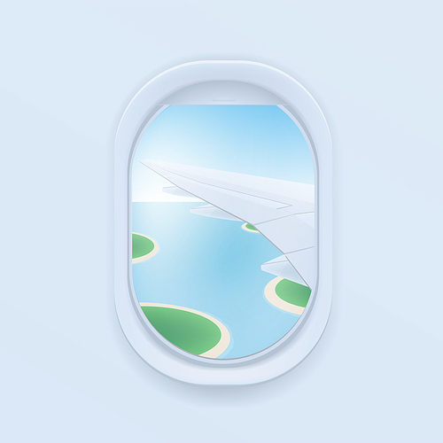 airplane window. cartoon flat illustration. Porthole, view on the plane wing