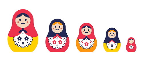 Set of traditional nesting doll. Simple colorful matryoshkas of different sizes. flat vector illustration
