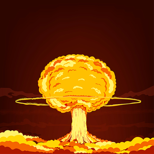 Nuclear explosion. Cartoon vector illustration.