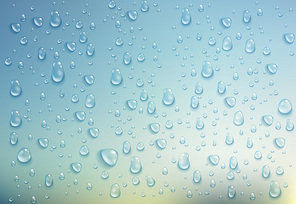 Realistic water drops. Horizontal mock up on colorful background. Vector illustration