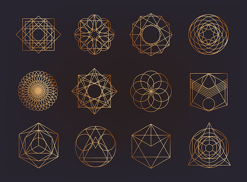 Sacred geometry symbols collection. hipster, abstract, alchemy, spiritual mystic elements set
